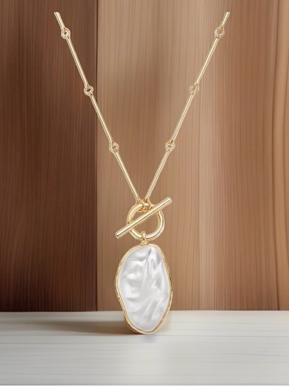 Style & Co Gold-Tone Imitation Pearl Pendant with Long Toggle Necklace
